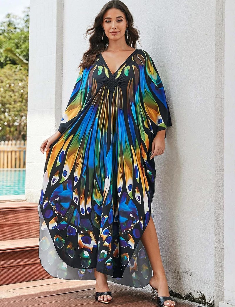 KECVOT Kaftan Dresses for Women Plus Size Batwing Sleeve Caftans Long Bathing Suit Cover Up Maxi Beach Dress Loungewear - Image 3